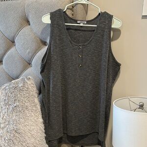 White Birch Charcoal Tank Top with Button Accents